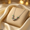 Tulip Leaf Pink/Green Stone Pendant With Chain
