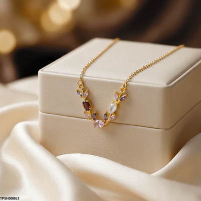 Tulip Leaf Multi Stone Pendant With Chain