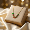 Tulip Leaf Red/Green Stone Pendant With Chain
