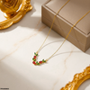Tulip Leaf Red/Green Stone Pendant With Chain