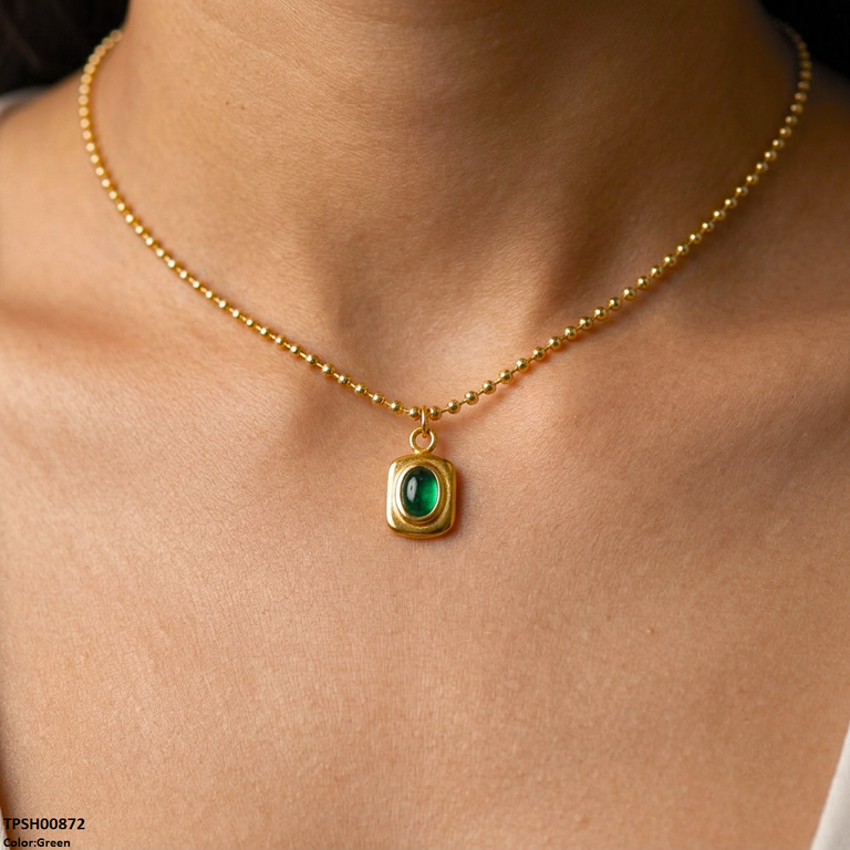 Stainless Steel Oval Stone Pendant