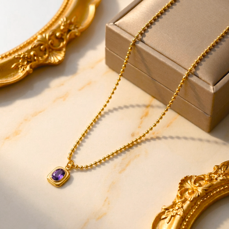 Stainless Steel Oval Stone Pendant