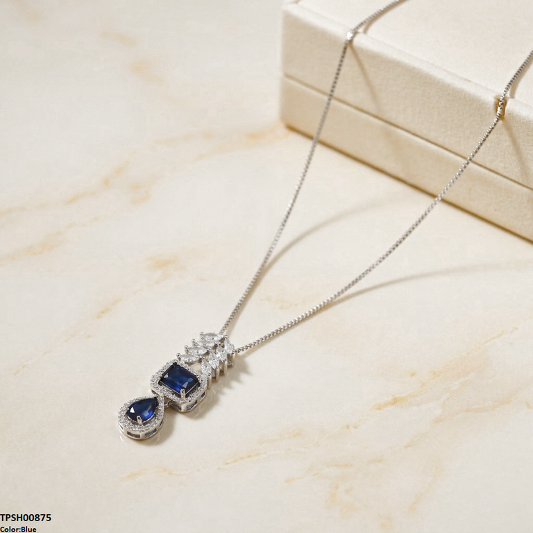 Marquise/Square Tear Drop Zircon Pendant With Chain