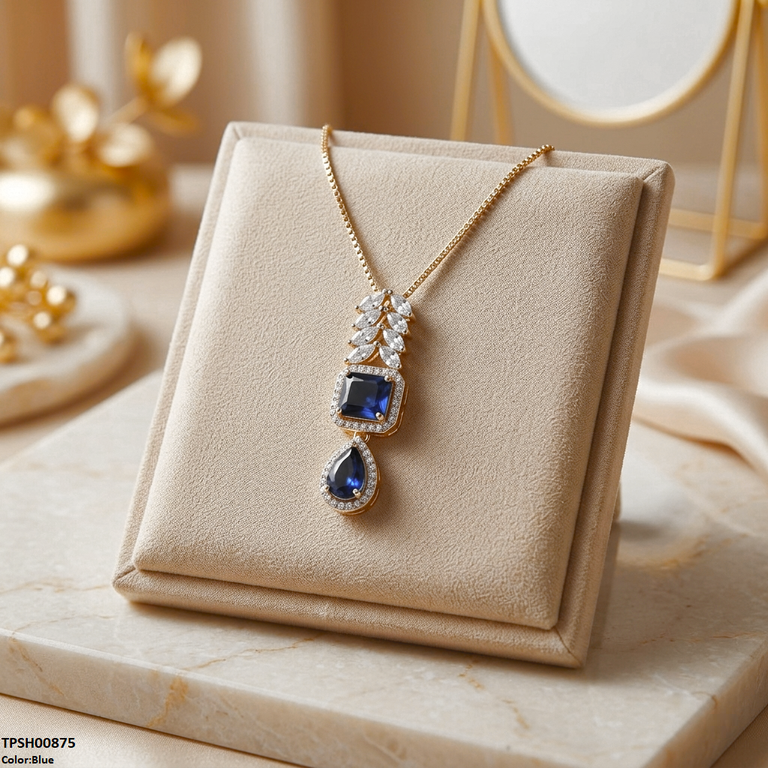 Marquise/Square Tear Drop Zircon Pendant With Chain