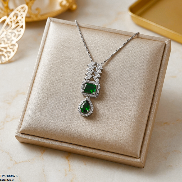 Marquise/Square Tear Drop Zircon Pendant With Chain