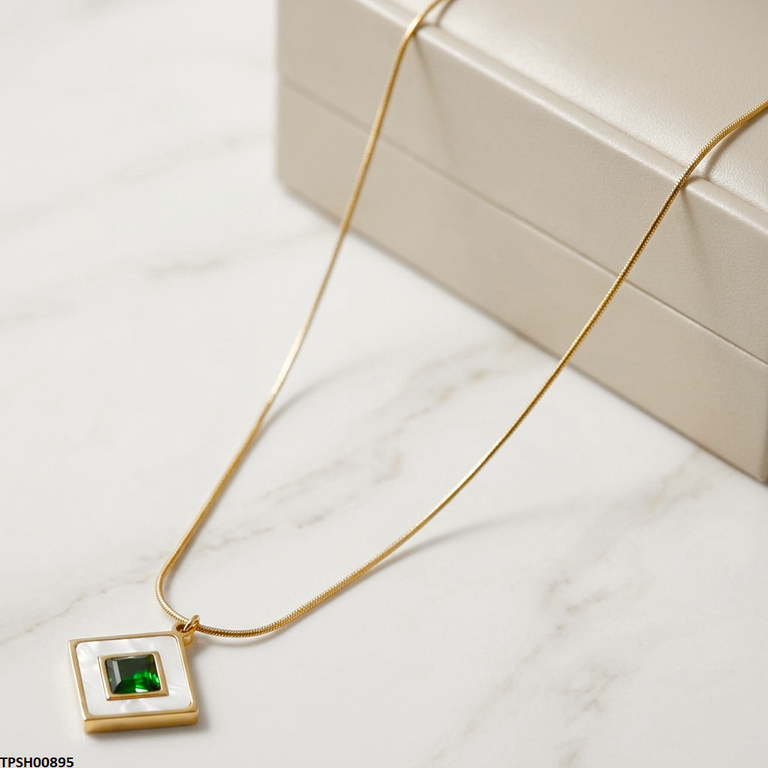 Stainless Steel Square Stone Pendant