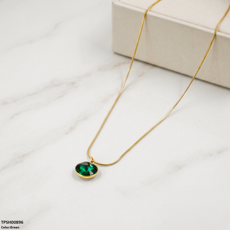 Stainless Steel Round Stone Pendant