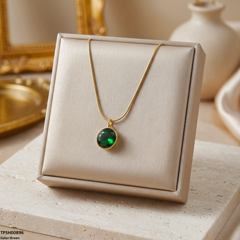 Stainless Steel Round Stone Pendant