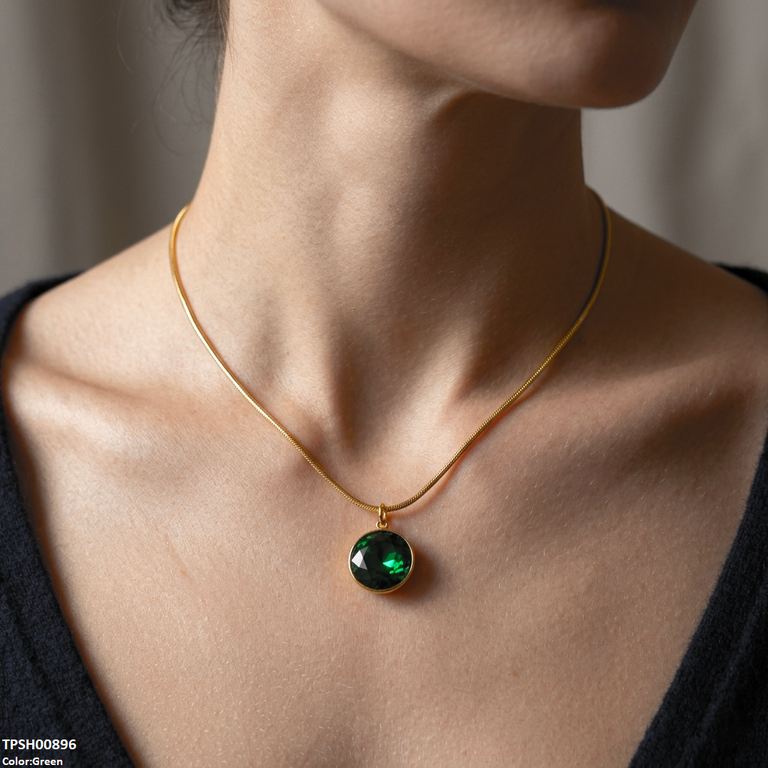 Stainless Steel Round Stone Pendant