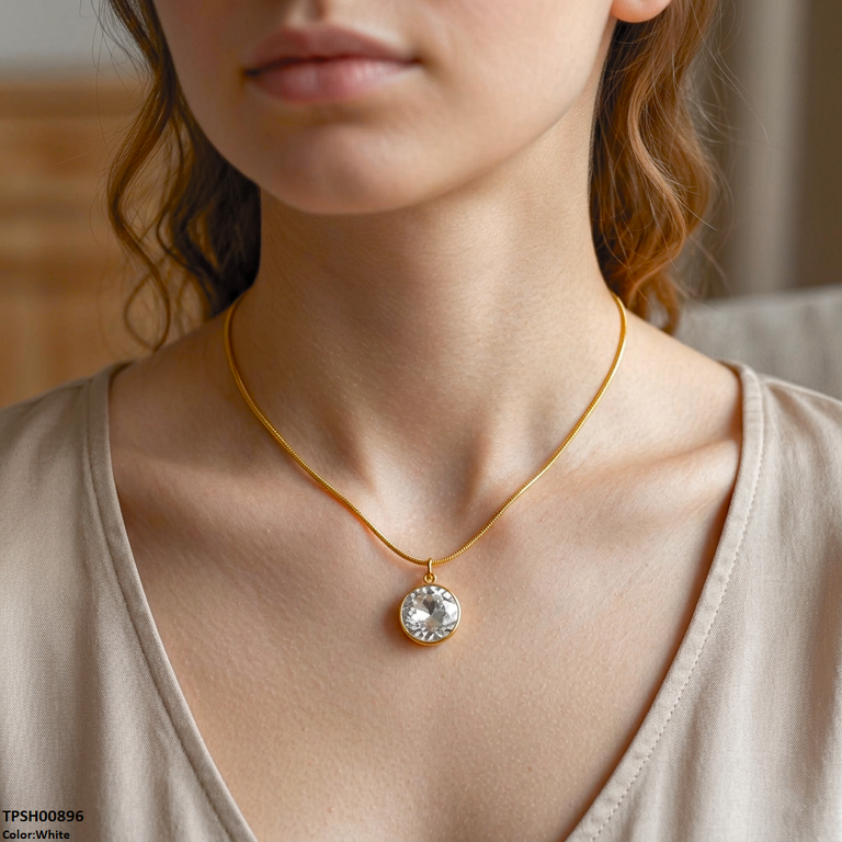 Stainless Steel Round Stone Pendant