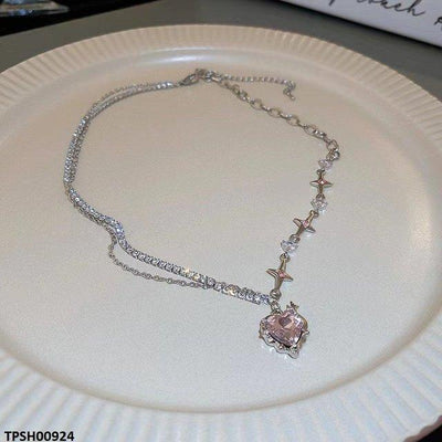 Pink Heart Pendant With Chain