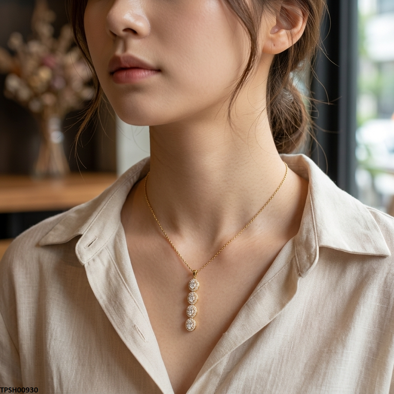Oval Stainless Steel Zircon Stone Pendant