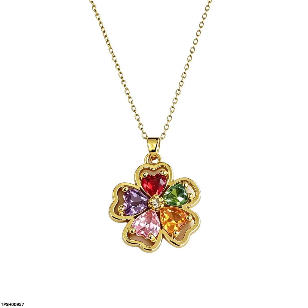 Multi Zircon Heart Pendant With Chain