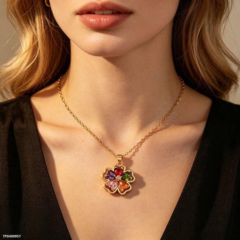 Multi Zircon Heart Pendant With Chain