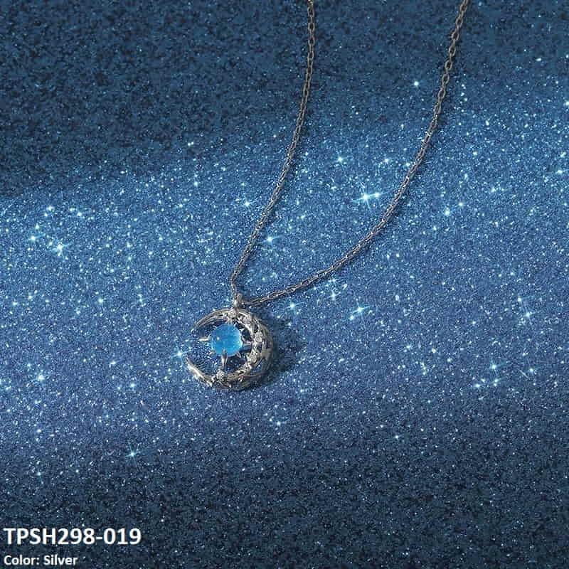 Moon/Aqua Curb Chain Pendant