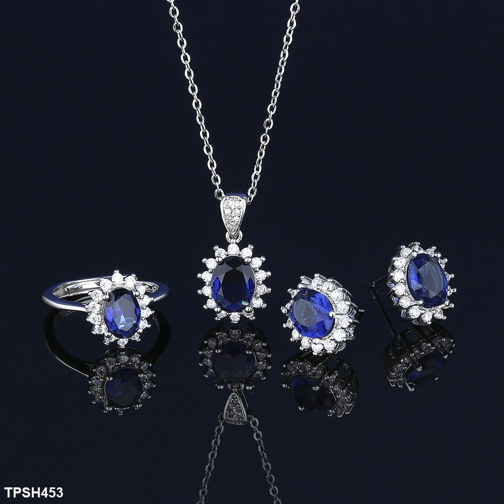 Oval Flower Zircon Pendant Set