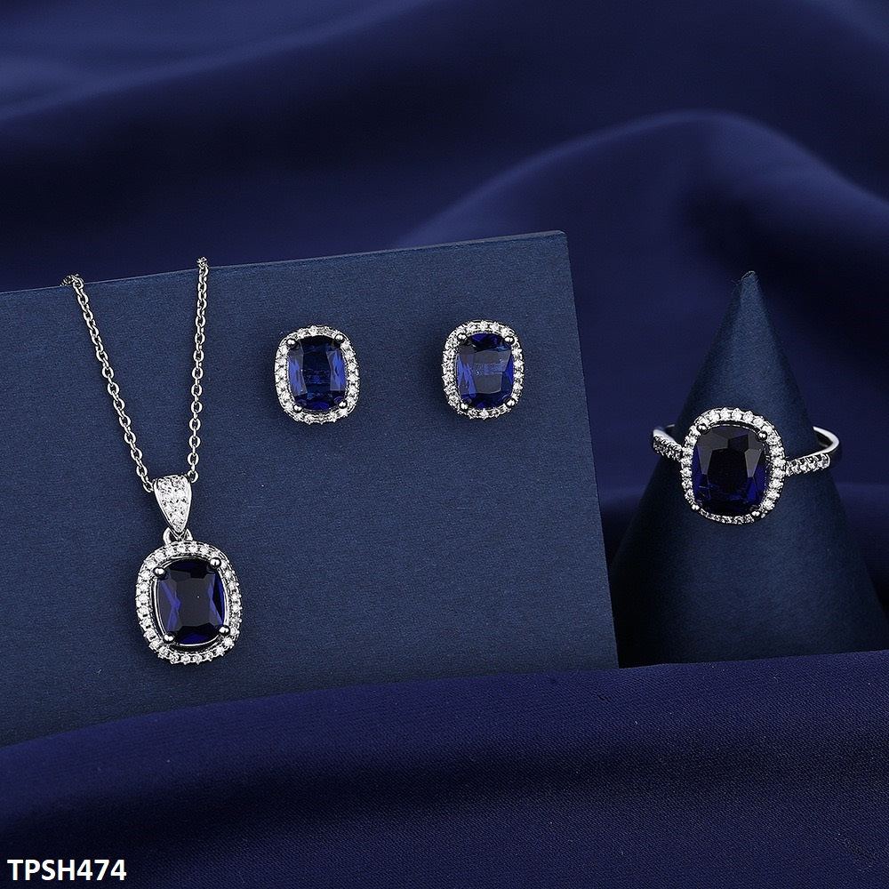 Cushion Zircon Pendant Set