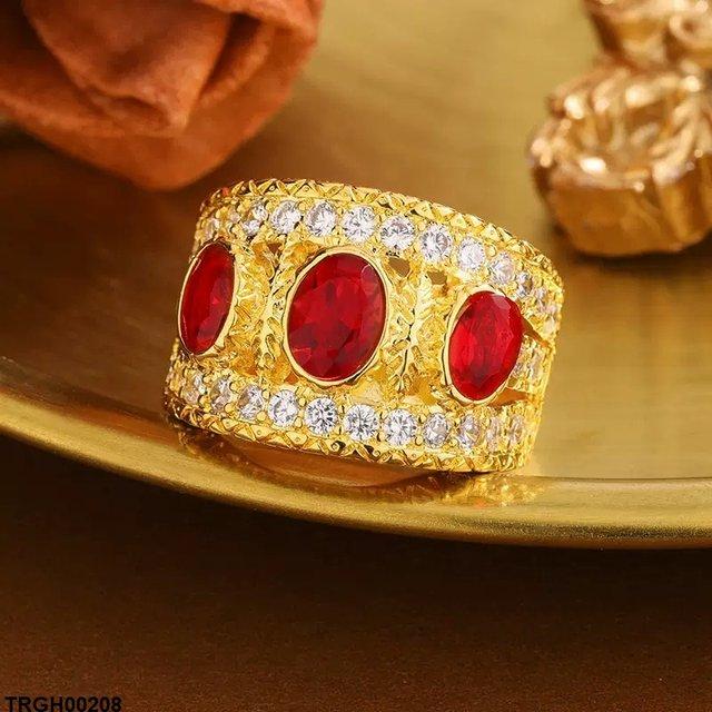 Oval Red Stone Zircon Ring