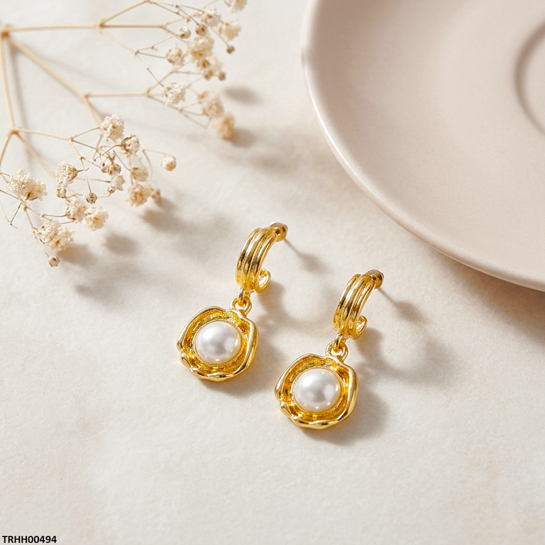 Stainless Steel Round Pearl Drop Hoops
