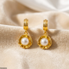 Stainless Steel Round Pearl Drop Hoops