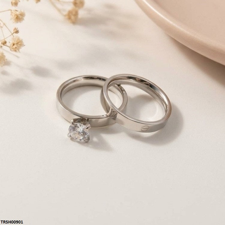 Stainless Steel Round Stone Couple Ring