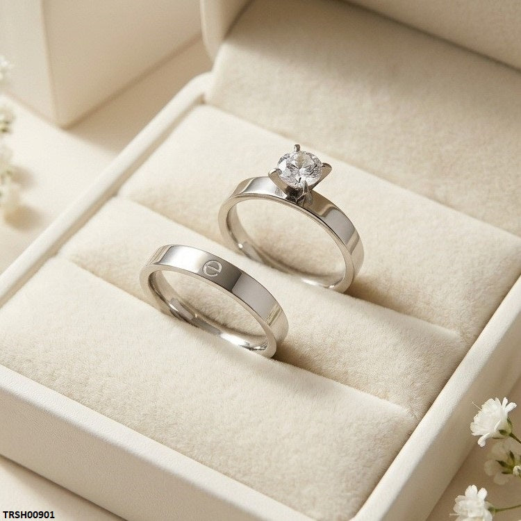 Stainless Steel Round Stone Couple Ring