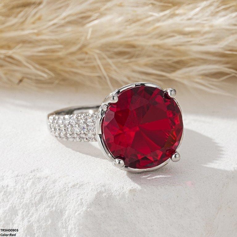 Round Zircon Stone Ring Adjustable