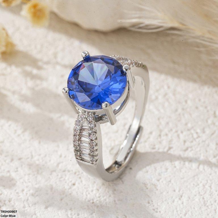 Round Zircon Stone Ring Adjustable