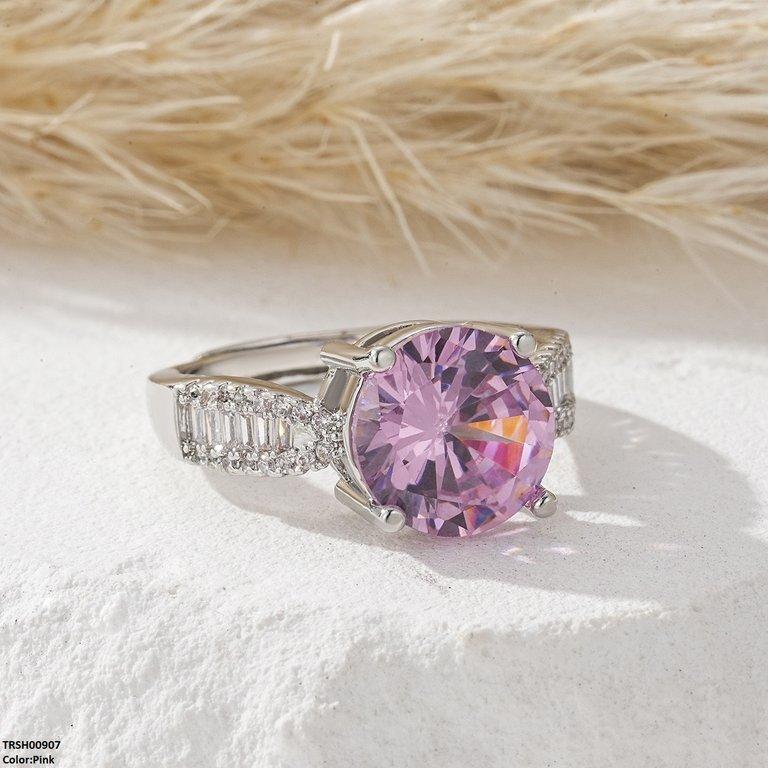 Round Zircon Stone Ring Adjustable