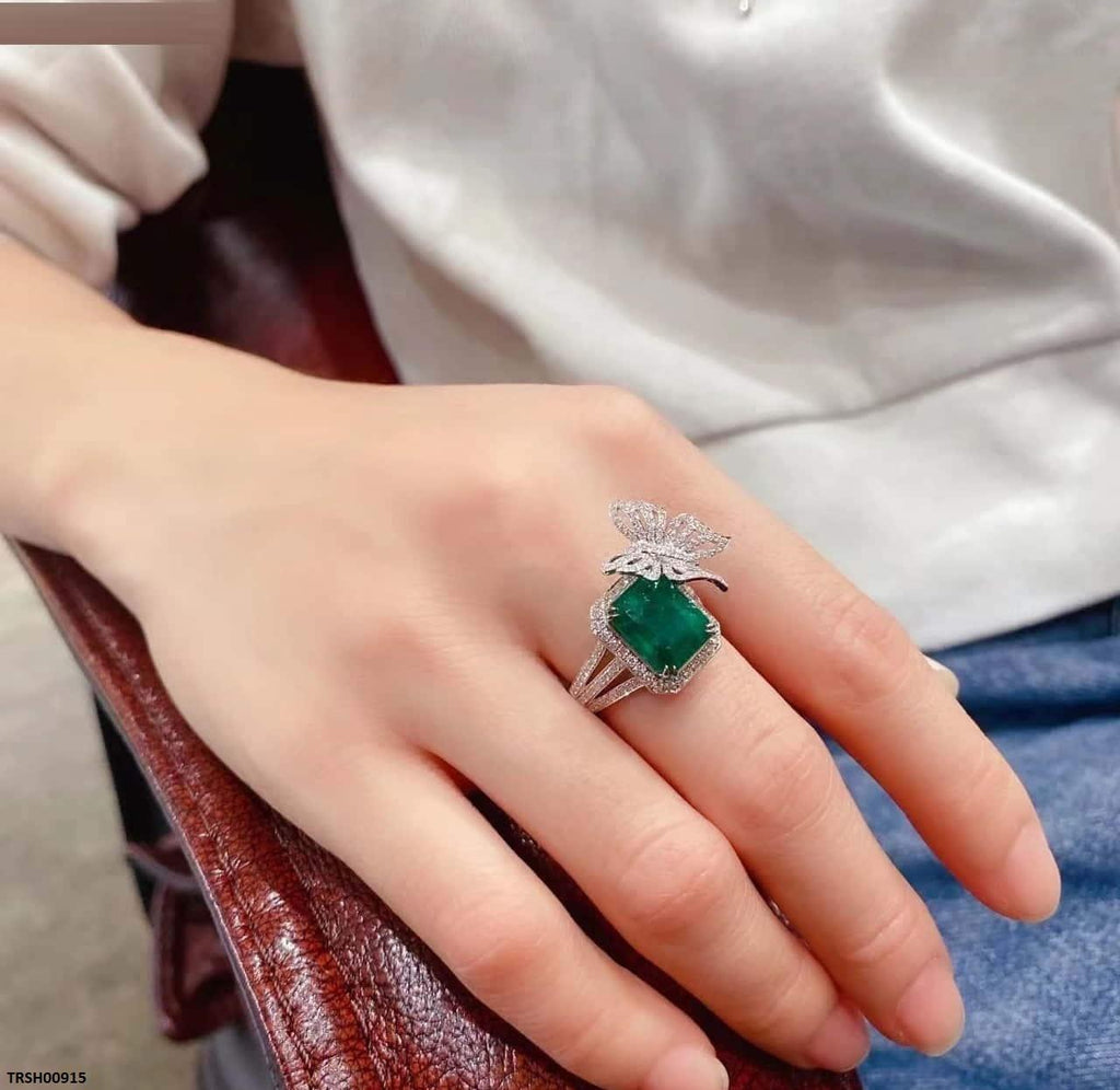 Greenish Square Step Butterfly Ring