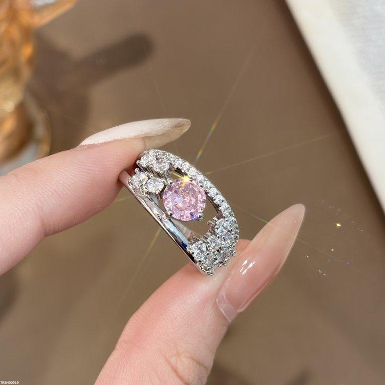 Round Pink Stone Ring Adjustable