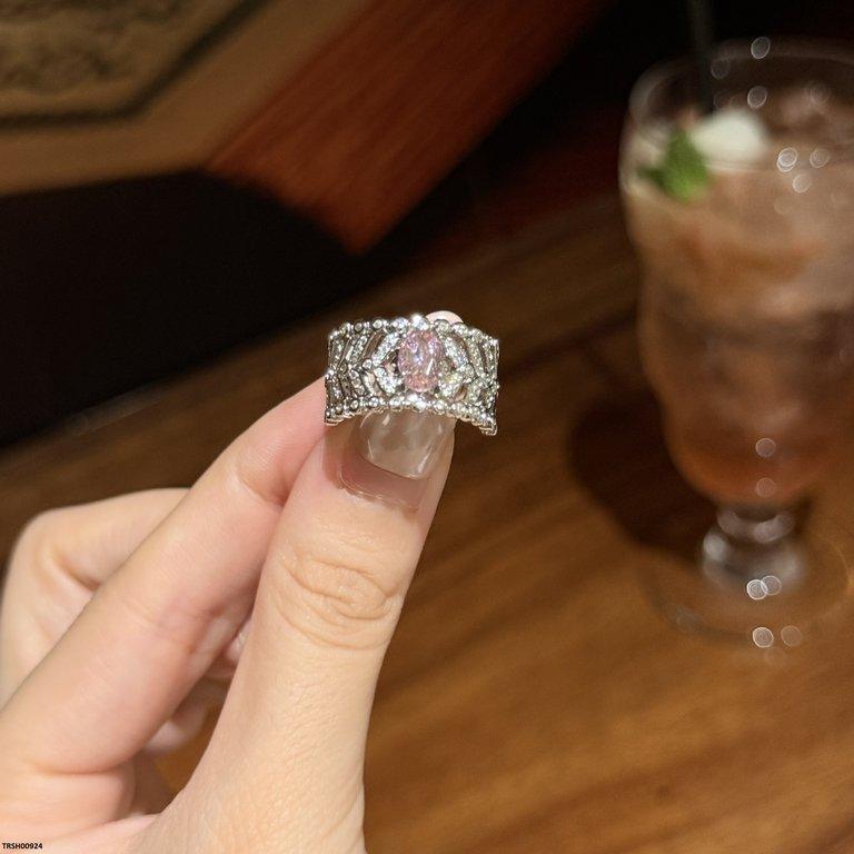 Oval Pink Stone Zircon Ring Adjustable