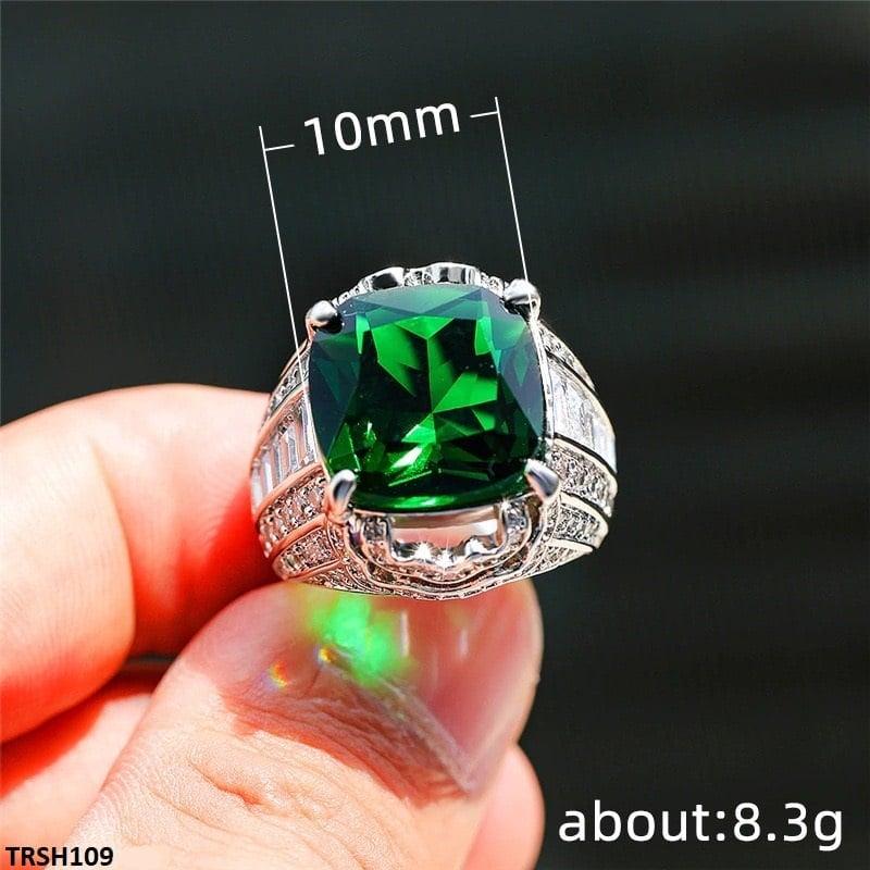 Green Cushion Cathedral Ring