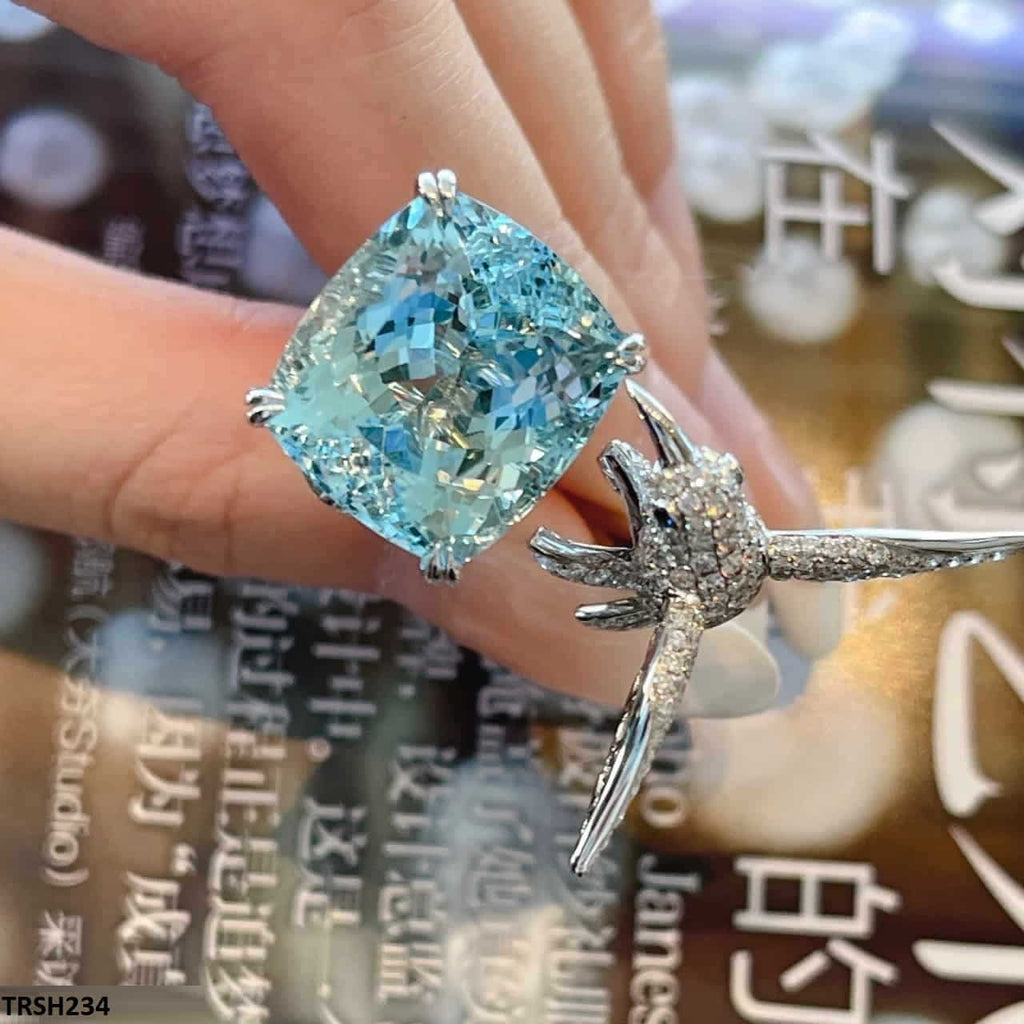 Aqua Diamond Sparrow Cathedral Adjustable Ring