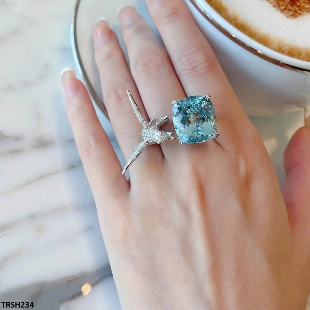 Aqua Diamond Sparrow Cathedral Adjustable Ring