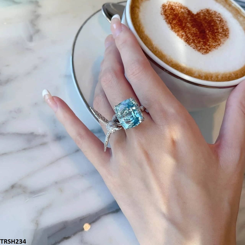 Aqua Diamond Sparrow Cathedral Adjustable Ring