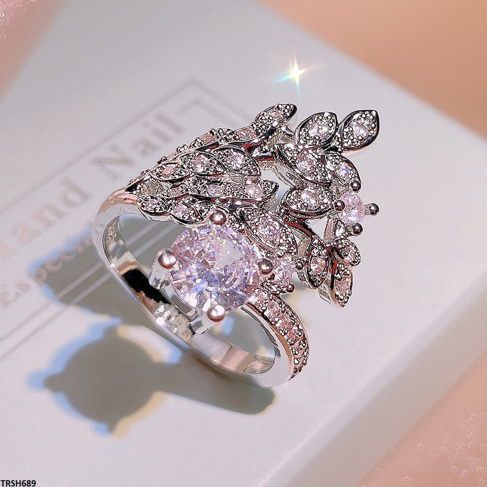 Leaf Oval Stone Zircon Ring