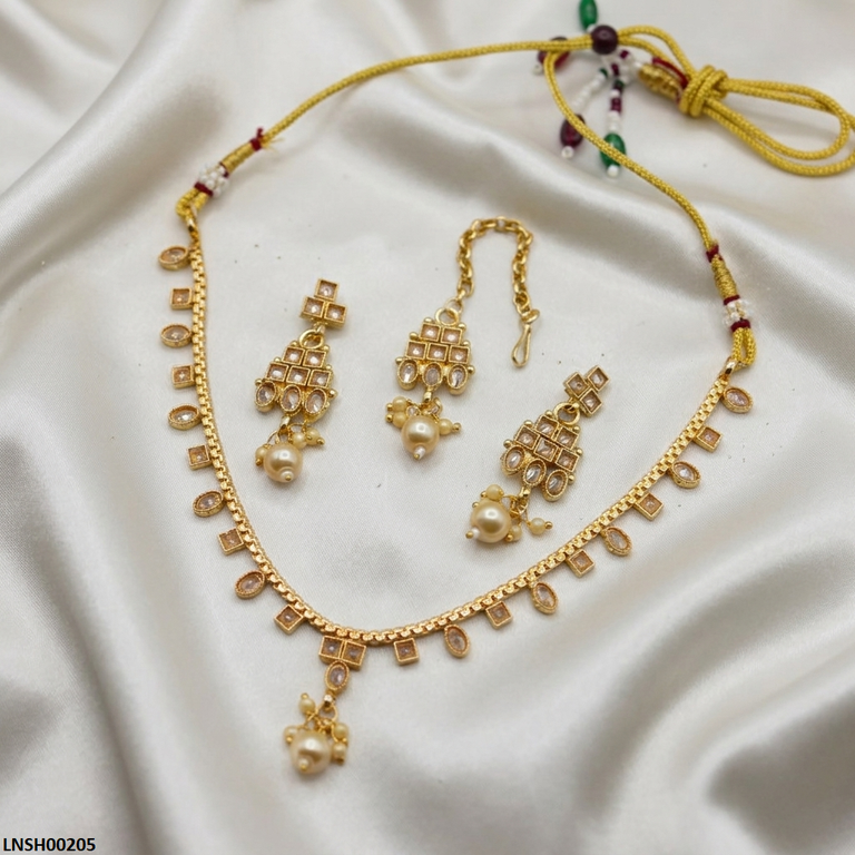 Square/Oval Pearl Drop South Indian Necklace Set