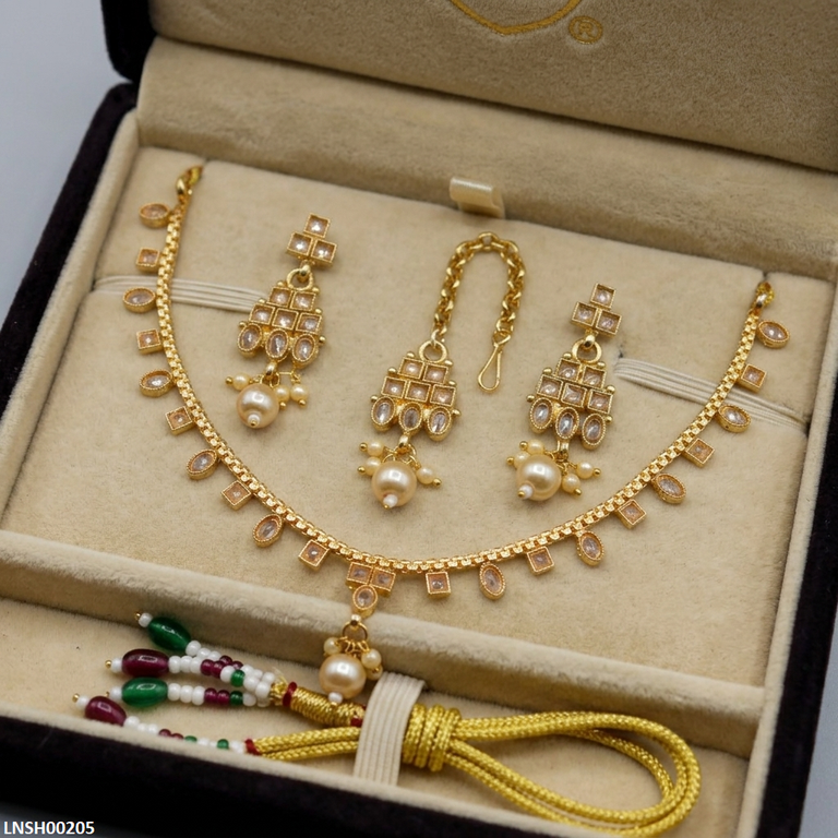 Square/Oval Pearl Drop South Indian Necklace Set