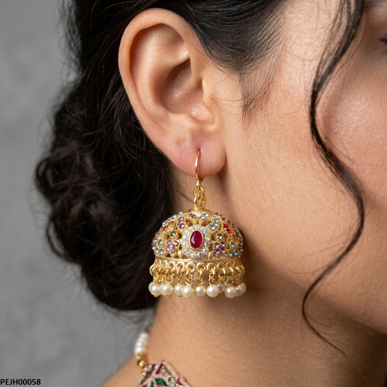 Oval/Multicolor Pearl Jhumki