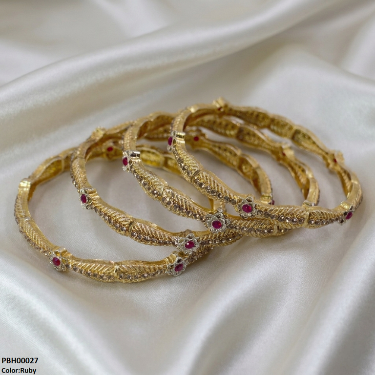 Flower Stone 4 Pcs Of Bangles Set