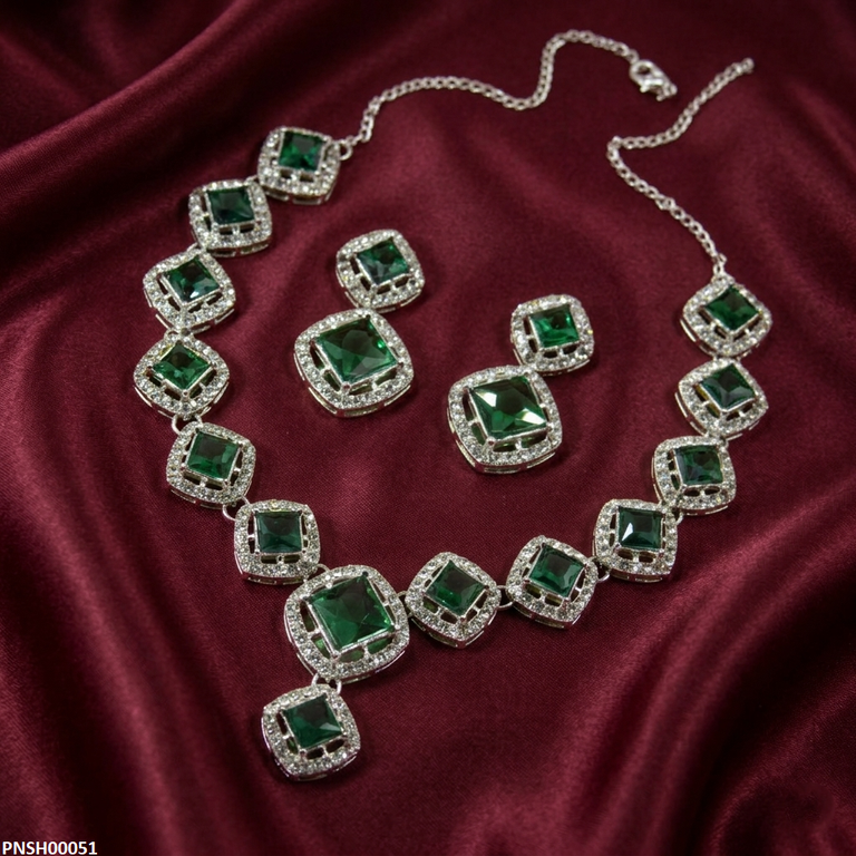 Square Stone Drop Necklace Set