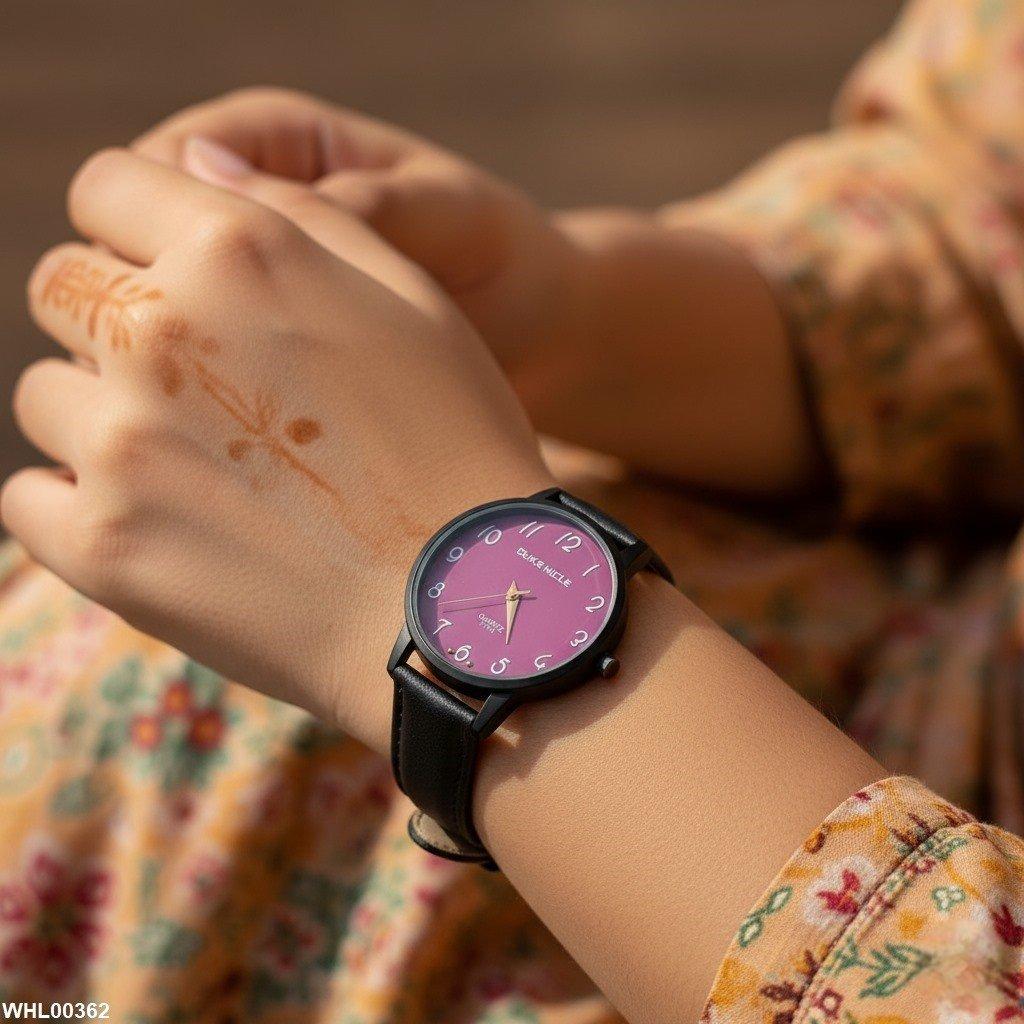 Round Maroon Dial Women's Watch