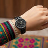 Round Black Bezel Dial Women's Watch