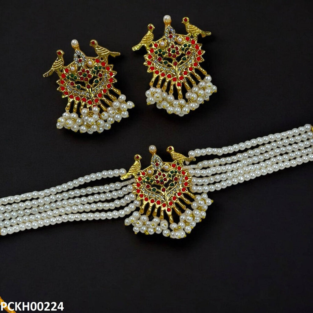 Multi Stone Pearl Choker Set