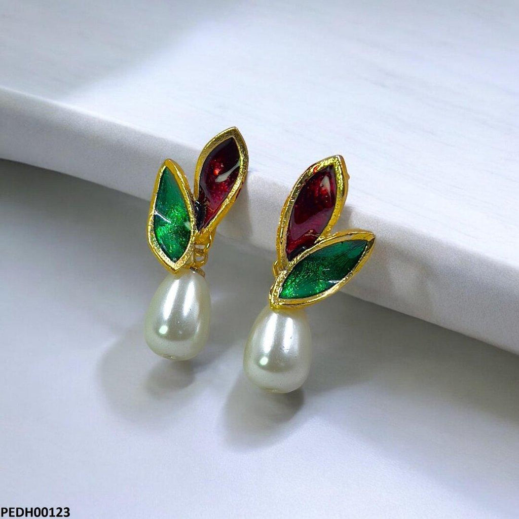 Double Leaf Pearl Drop Earrings