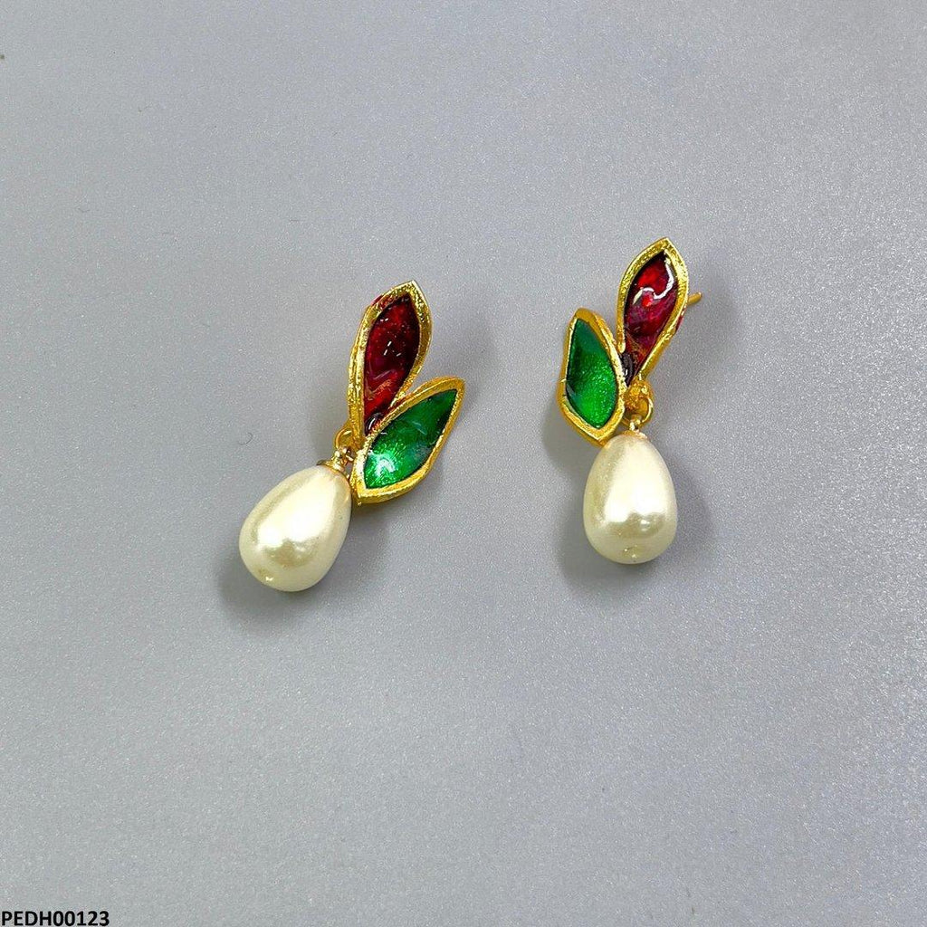 Double Leaf Pearl Drop Earrings
