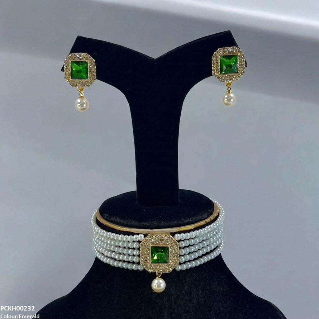 Square Pearl Drop Choker Set