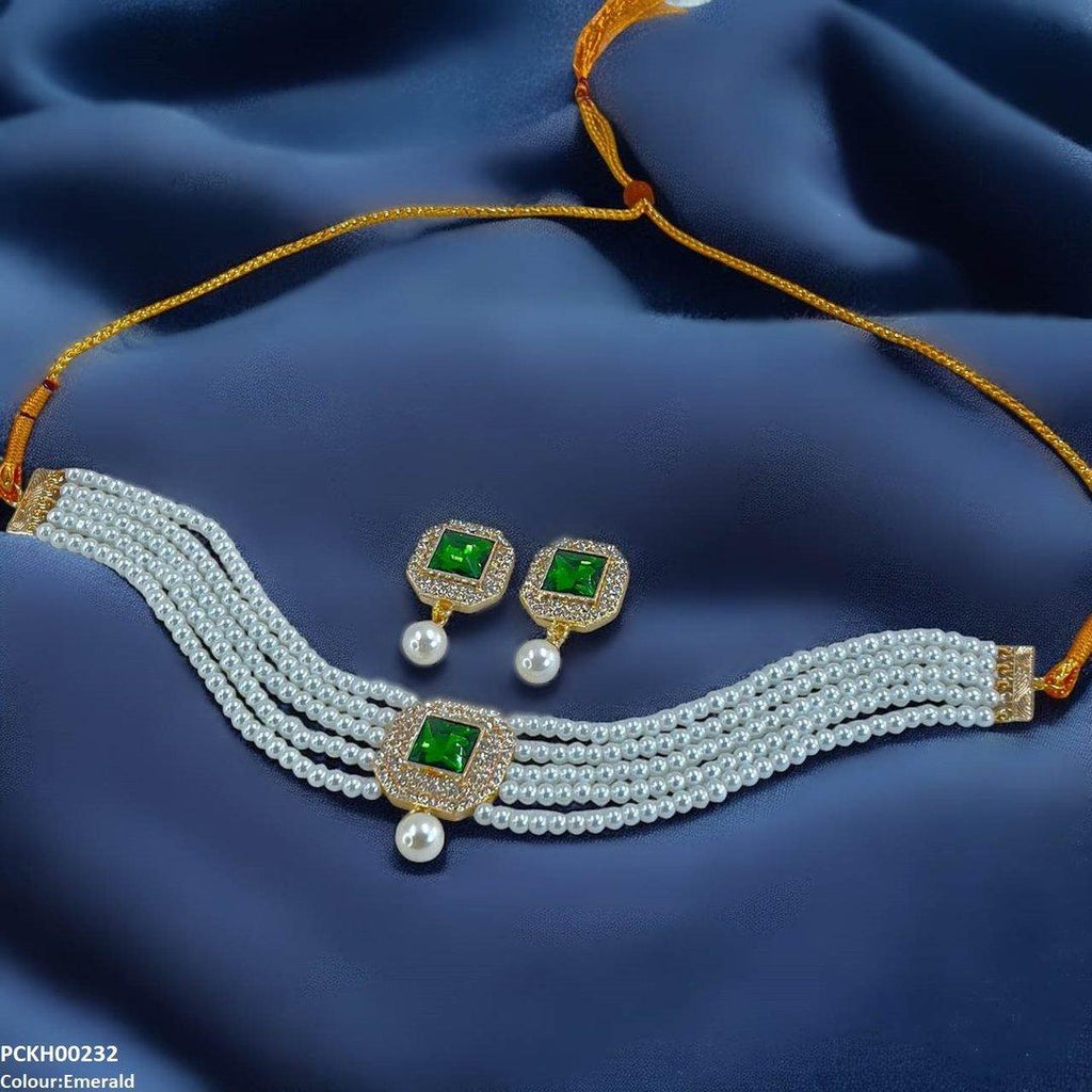 Square Pearl Drop Choker Set