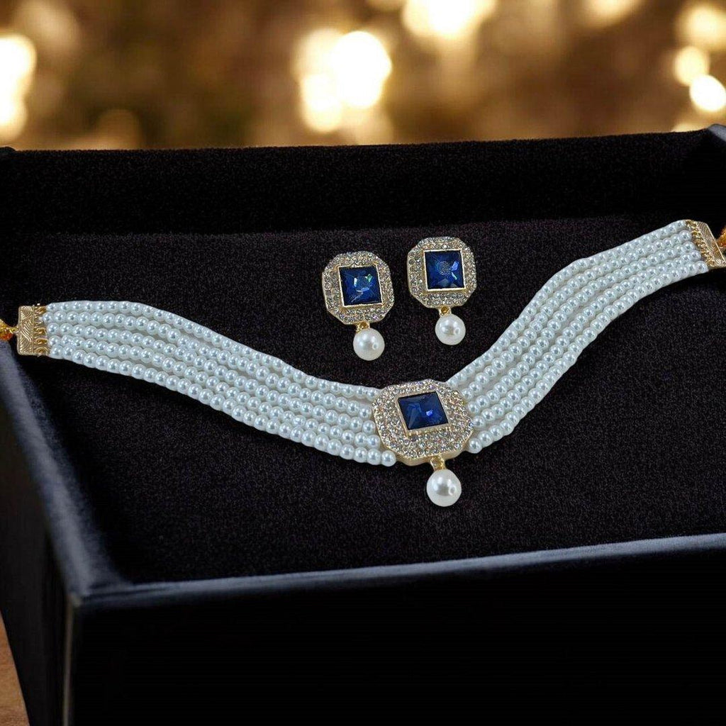 Square Pearl Drop Choker Set